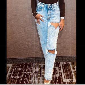 Petite Ice Blue Distressed Split Hem Jeans